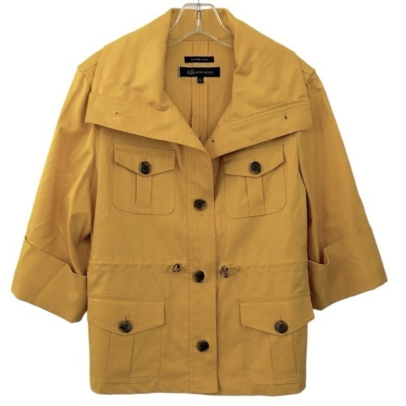 Anne Klein Bright Yellow Waist Length Trench Coat Size Large - Picture 2 of 5